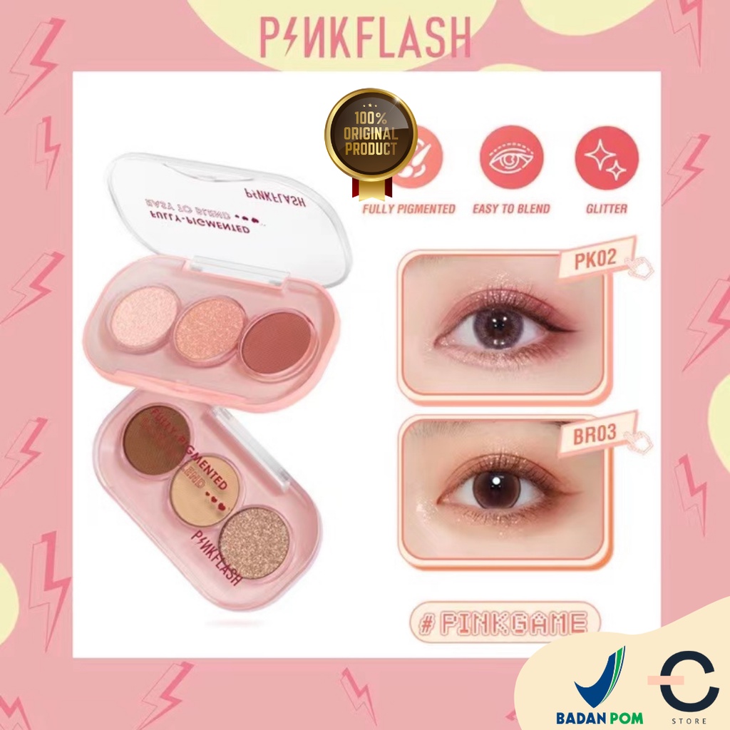 [ORI &amp; BPOM] PINKFLASH 3 Shades Eyeshadow Palette Giltter High Pigment Easy To Blend Lasting 11 Colors PF-E23