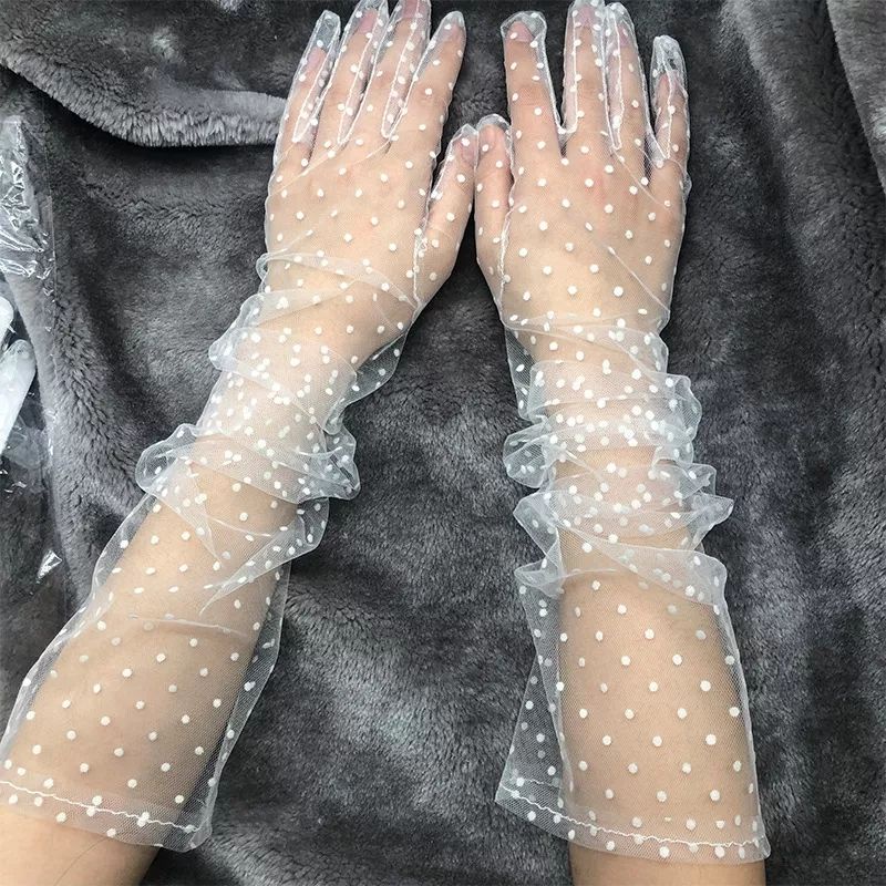 Fashion dot lace long gloves sarung tangan polkadot panjang