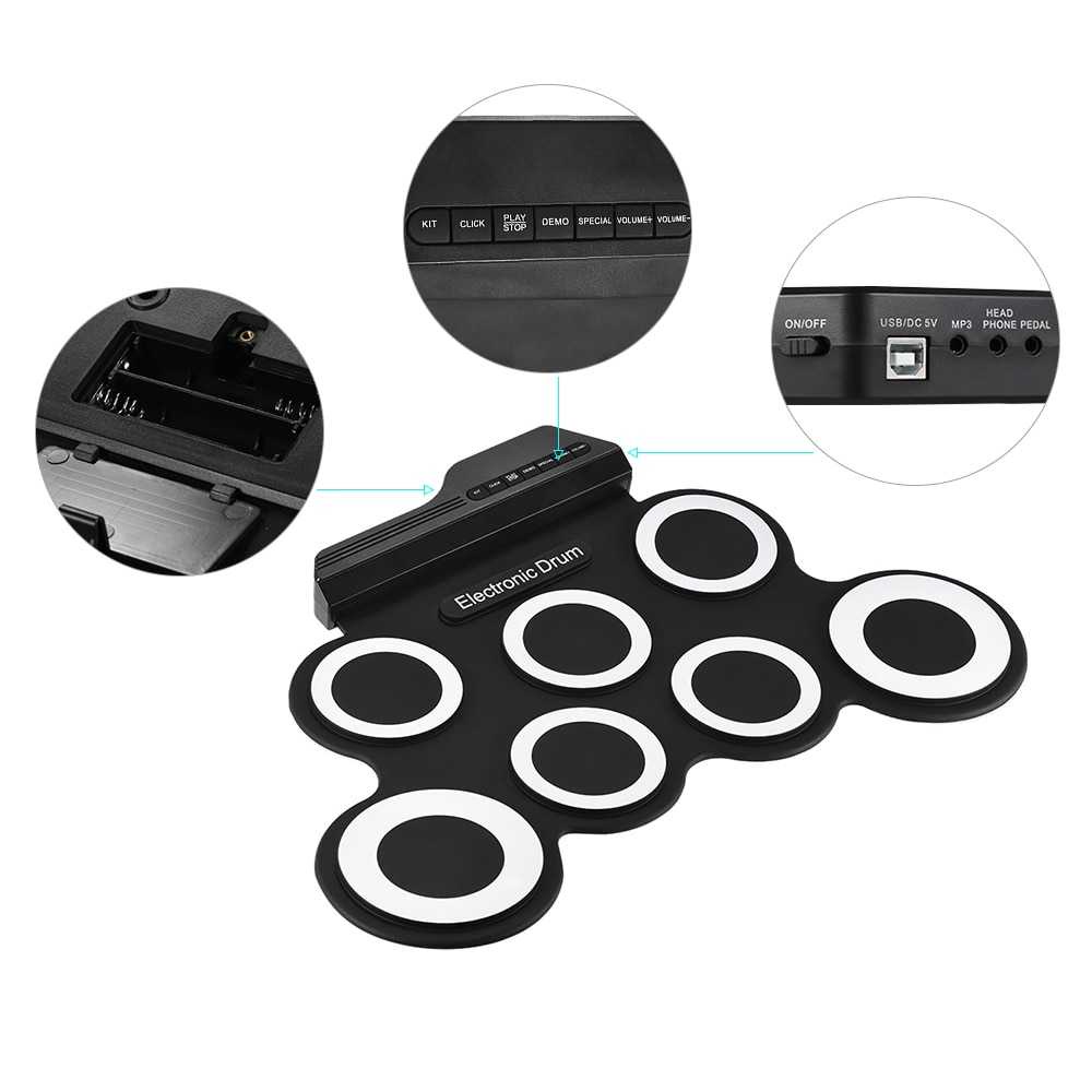 (BISA COD) RVOSTR Ammoon Electronic Digital Drum Kit 7 Pads Roll Up USB Power - G3002