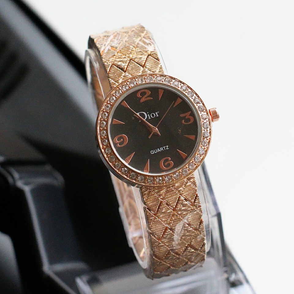 jam tangan wanita dior murah / jtr 1160 rose plat hitam