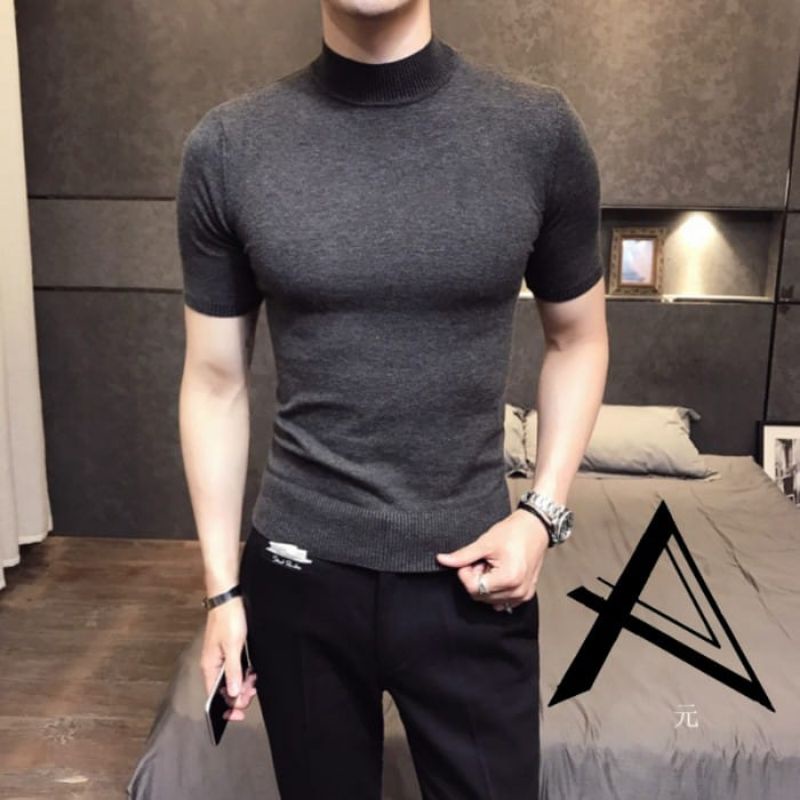 TURTLENECK LENGAN PENDEK leher tinggi pria / Baju style pria abu tua