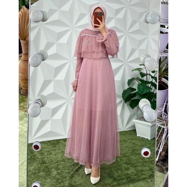 Gamis ozias Sabrina full tile bermotif aksen mutiara / Gamis Tutu Gamis kondangan Gamis mymyFashion