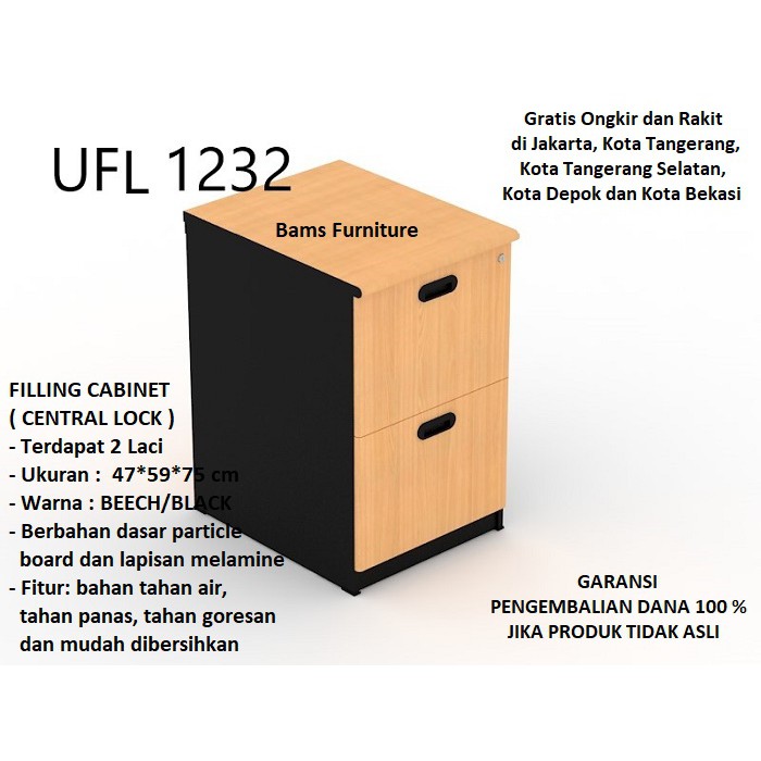 laci kerja laci kantor laci filing kabinet merek uno UFL1232 di jamin ori uk. 47x59x75 cm