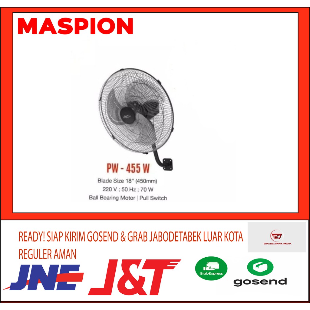 Maspion PW-455. Kipas Angin Dinding Tornado 18&quot;inc. Angin Kencang Baru Bergaransi Resmi