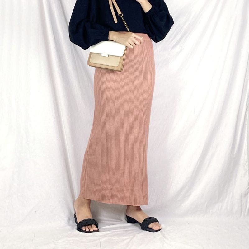 Rok Rajut Span / Rok Span Knit / Rok Panjang / Long Knit Skirt / Rok Wanita Kekinian / Celana Panjang Wanita-Dusty