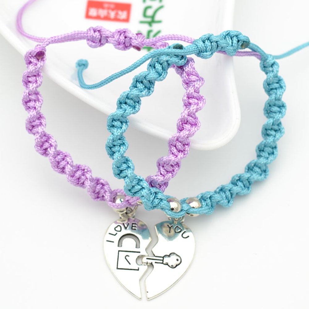 Hu Hu Hu Hu Hu Alat Bantu Pasang Kacamata♡ 2pcs Gelang Tali Kepang Dengan Charm Hati Terbelah Untuk Ibuanak Perempuan