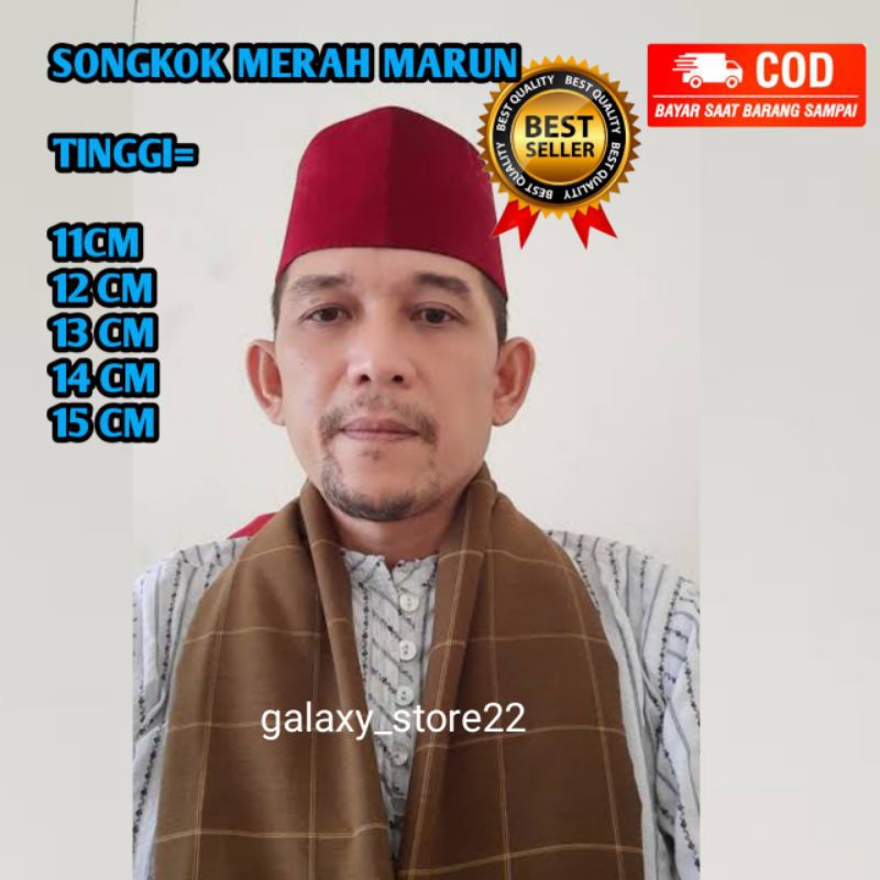 peci songkok merah AC depan belakang tinggi 11cm-15cm/peci songkok