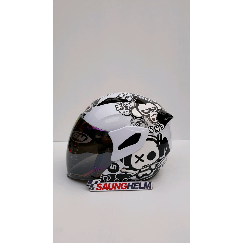 HELM GM FIGHTER MOTIF SPEAK UP WHITE Termurah