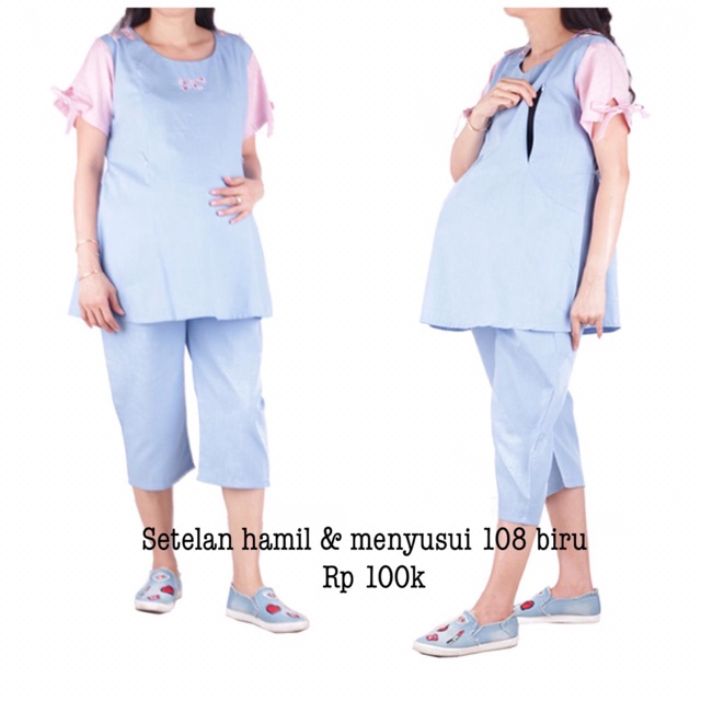 Baju hamil 108 biru Setelan hamil menyusui