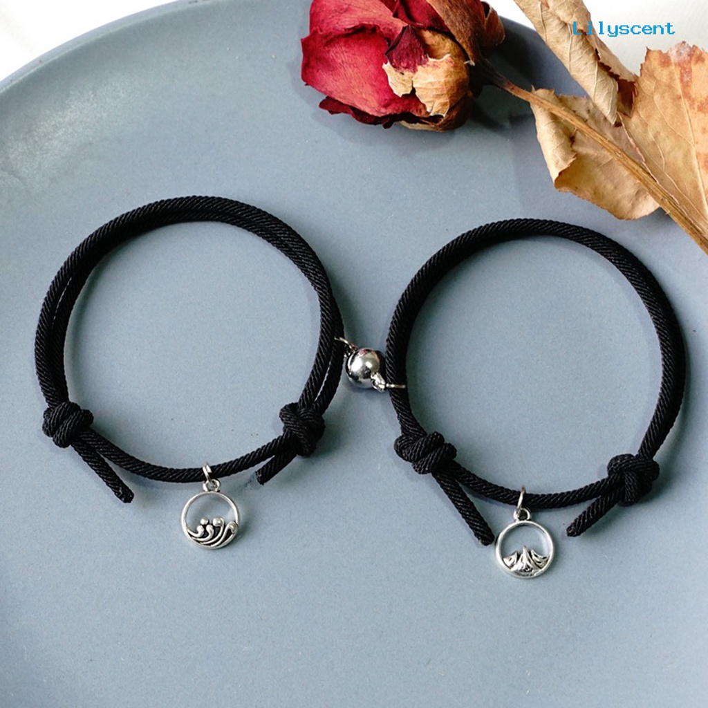 2pcs Gelang Magnet Model Kepang Dapat Disesuaikan Untuk Pasangan