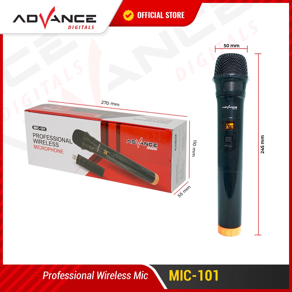 Advance Digitals Professional Wireless Microphone Single Mikropon MIC-101 Garansi Resmi Advance Digitals 1 Tahun