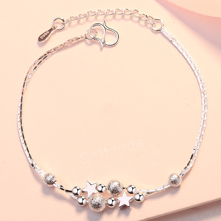 Gelang Tangan Wanita Gelang Perak Titanium Bracelet Premium Sterling Silver Multilayer-GT010 (Light Star)