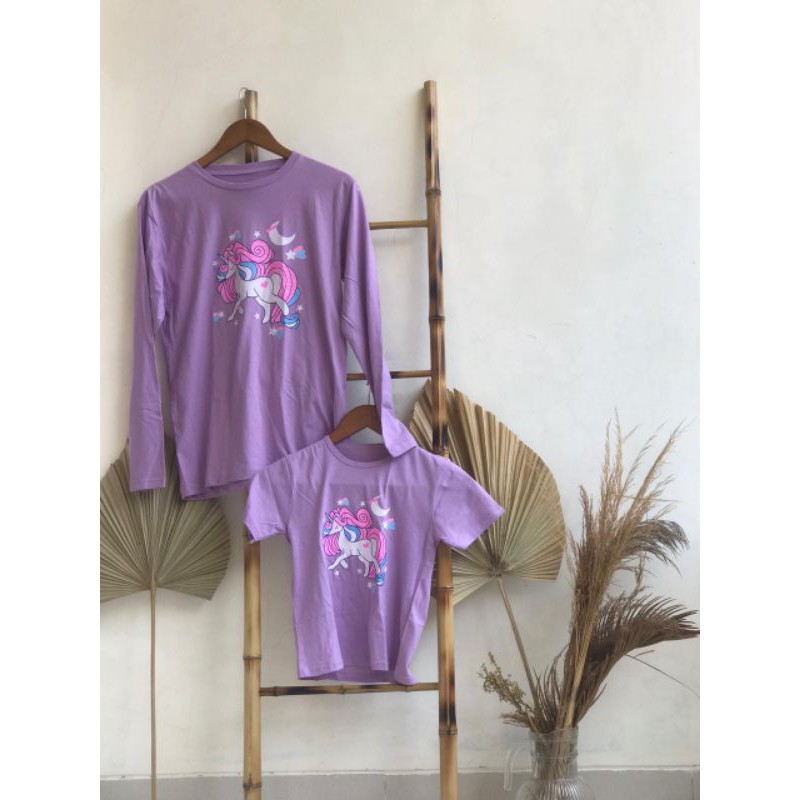 BAJU COUPLE FAMILY LENGAN PANJANG PREMIUM PAKET MURAH IBU DAN ANAK MOTIF UNICRON LILAC