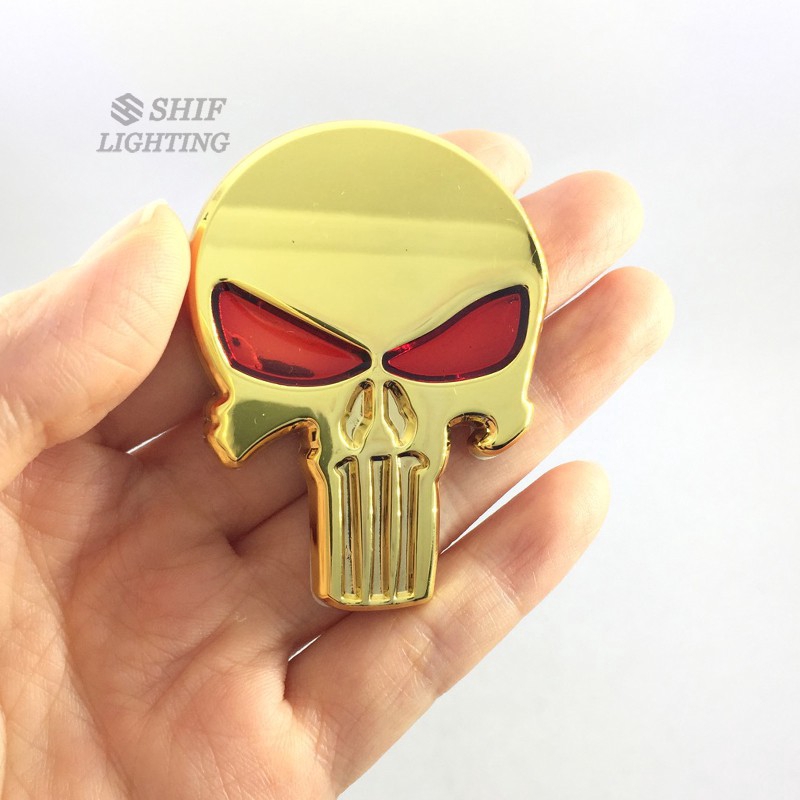 1Pc Stiker Emblem / Badge Motif Punisher Tengkorak 3D Bahan Metal untuk Body Mobil