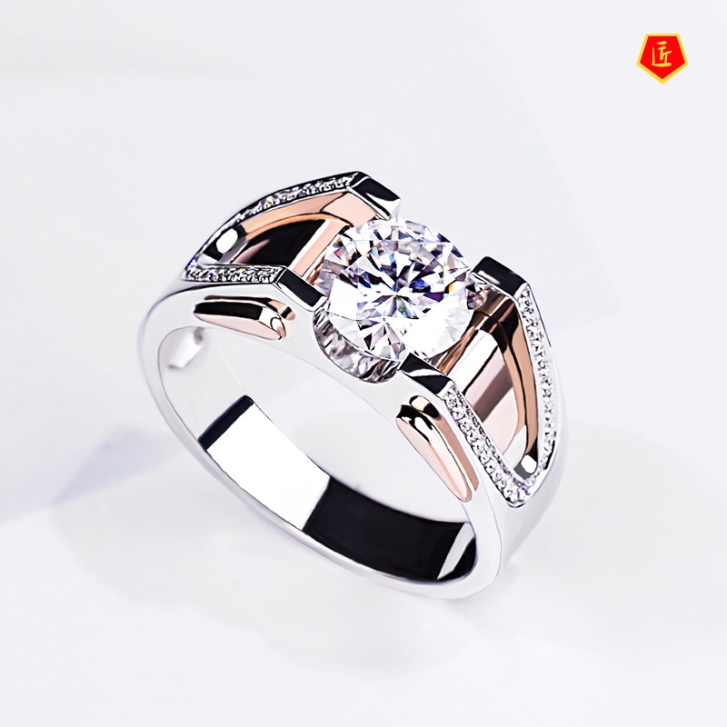 [Ready Stock]Men's Personalized Elegant Two-Color Moissanite Ring