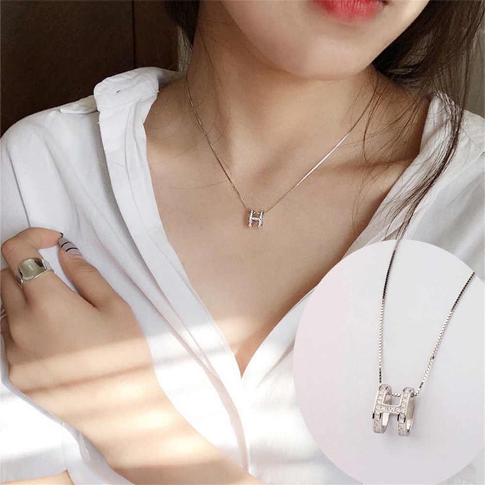 (Xijing3.My) Kalung Rantai Liontin H Hias Zircon Gaya Retro Untuk Wanita