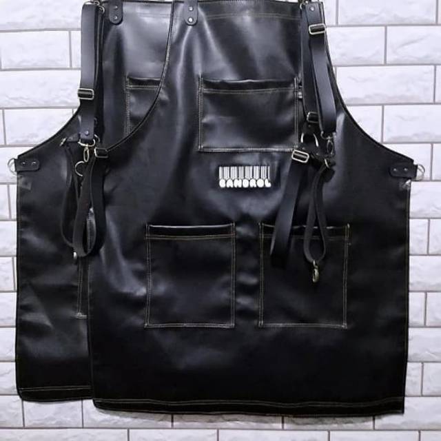 apron fullblack premium synthetic leather for barberman barista etc