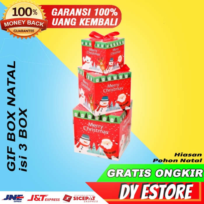 

Set 3Pcs Kotak Kado Natal E458 Gift Box Christmas Bungkus kado Hiasan Dekorasi Natal Rumah Elegan