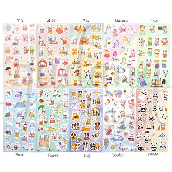 Stiker Hewan Lembaran Sticker Pig Cow Dog Fox DIY Scrapbook GH 303058