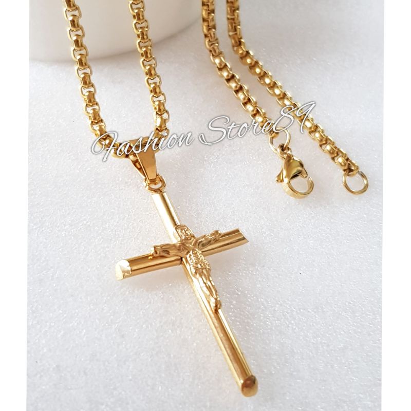 Kalung Salib Jesus Big size Titanium impor Fashion Rohani Salib Jesus Titanium Premium gold silver Pria Wanita Antikarat