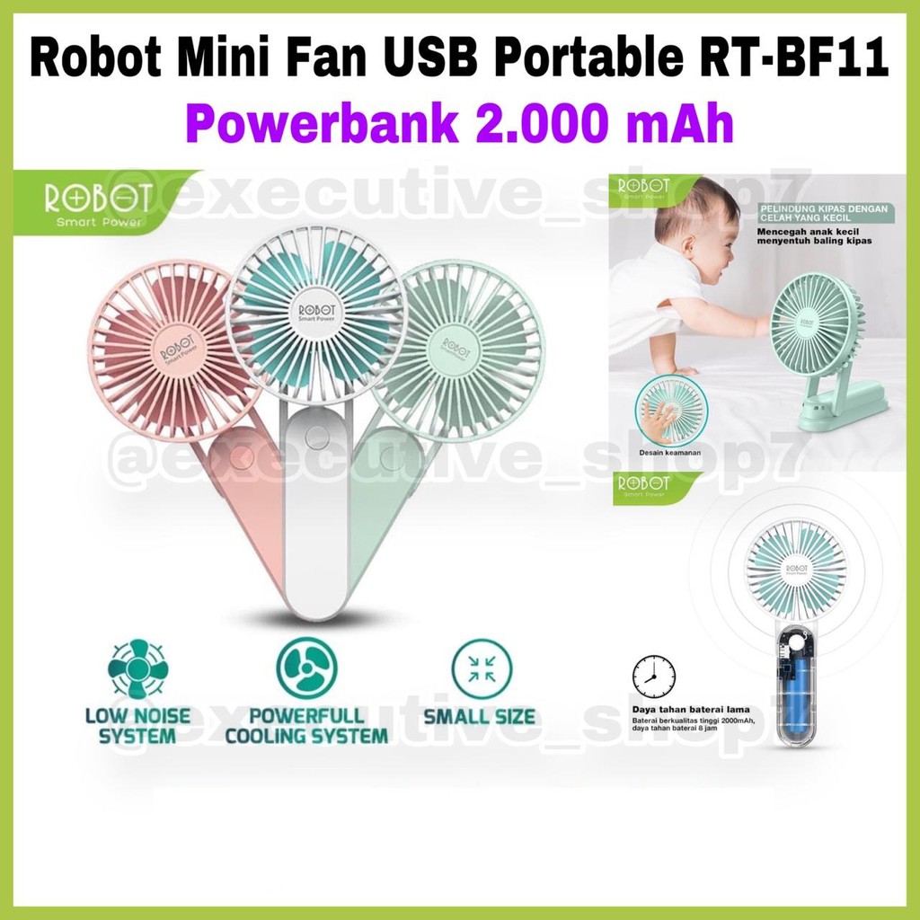 Robot Mini Fan USB Portable RT-BF11 - Powerbank 2.000 mAh