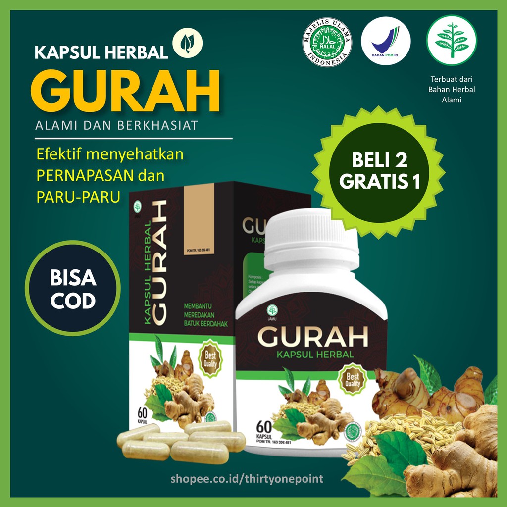 Jual Kapsul Herbal Gurah Meredakan Pernapasan Obat Batuk Menghilangkan Dahak Dan Lendir Shopee 9786