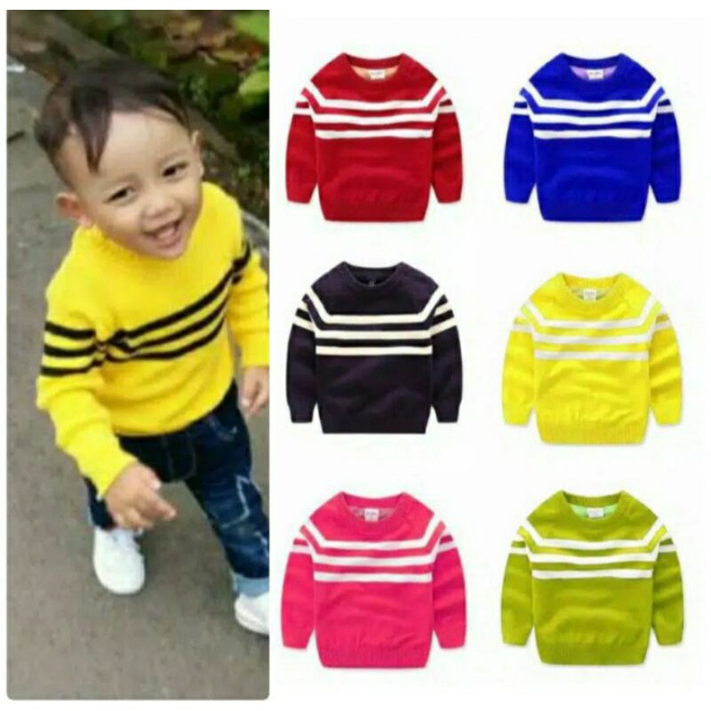 1 2 3 Tahun Sweater Anak Unisex  Salur 3 Baju Atasan Rajut Anak