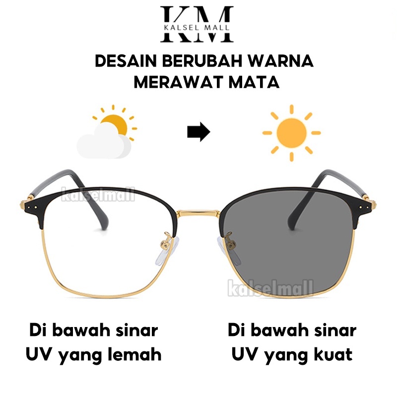 Kacamata Frame Photochromic Fotokrom + Anti Radiasi 2 In 1 Wanita Pria Lensa Persegi Kotak Berubah Warna Hitam Ganggang Besi Polarized Uv 400 Kaca Mata Fotokromik Korea / 2 In 1 Potokromik Photo Chromic Fotocromic Potocromic FTK4