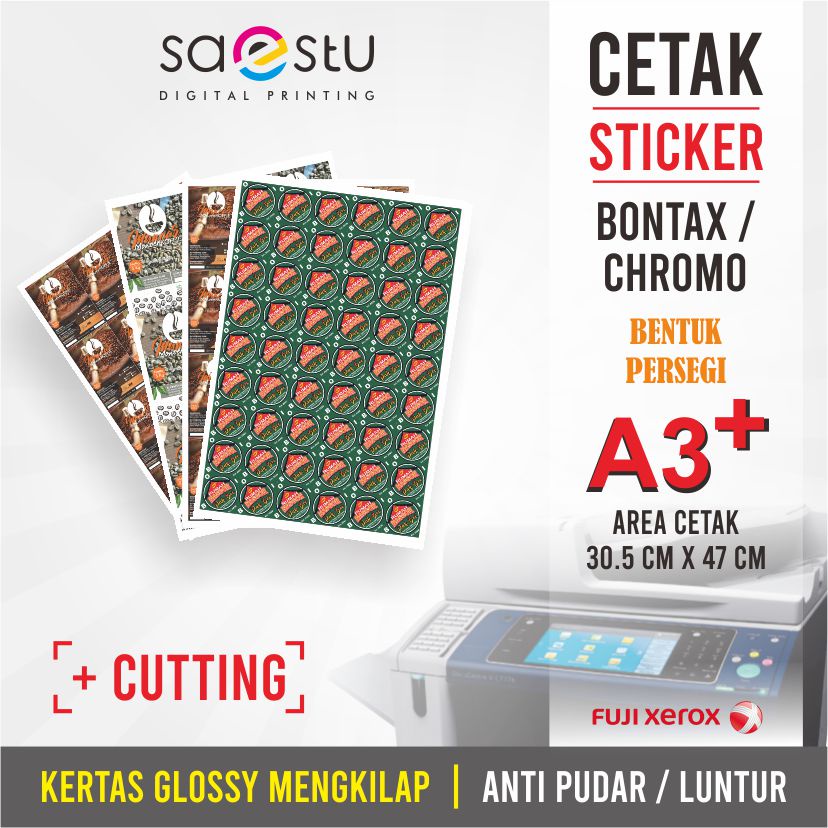 

Cetak Stiker Label Kemasan Cromo/bontax + Cutting