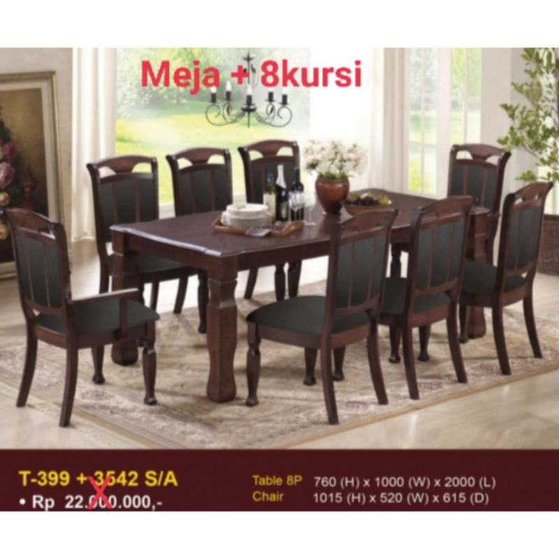Meja Makan Kayu Solid 8kursi 200cm Dining Set 8person Dining Table 200cm Promo Murah