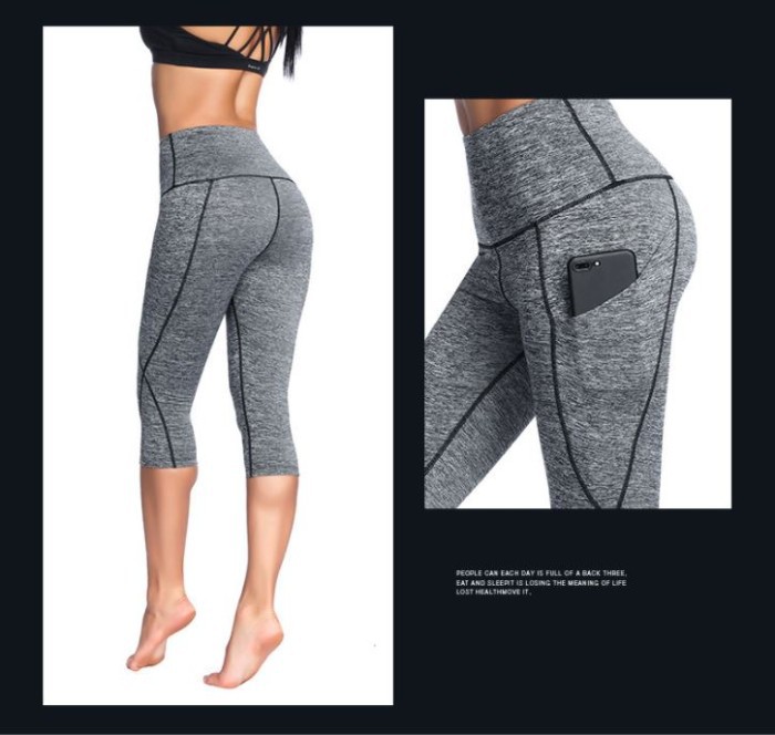 Celana Legging Sport 3/4 Wanita Import Bahan Premium ada Kantong 5012 - Abu