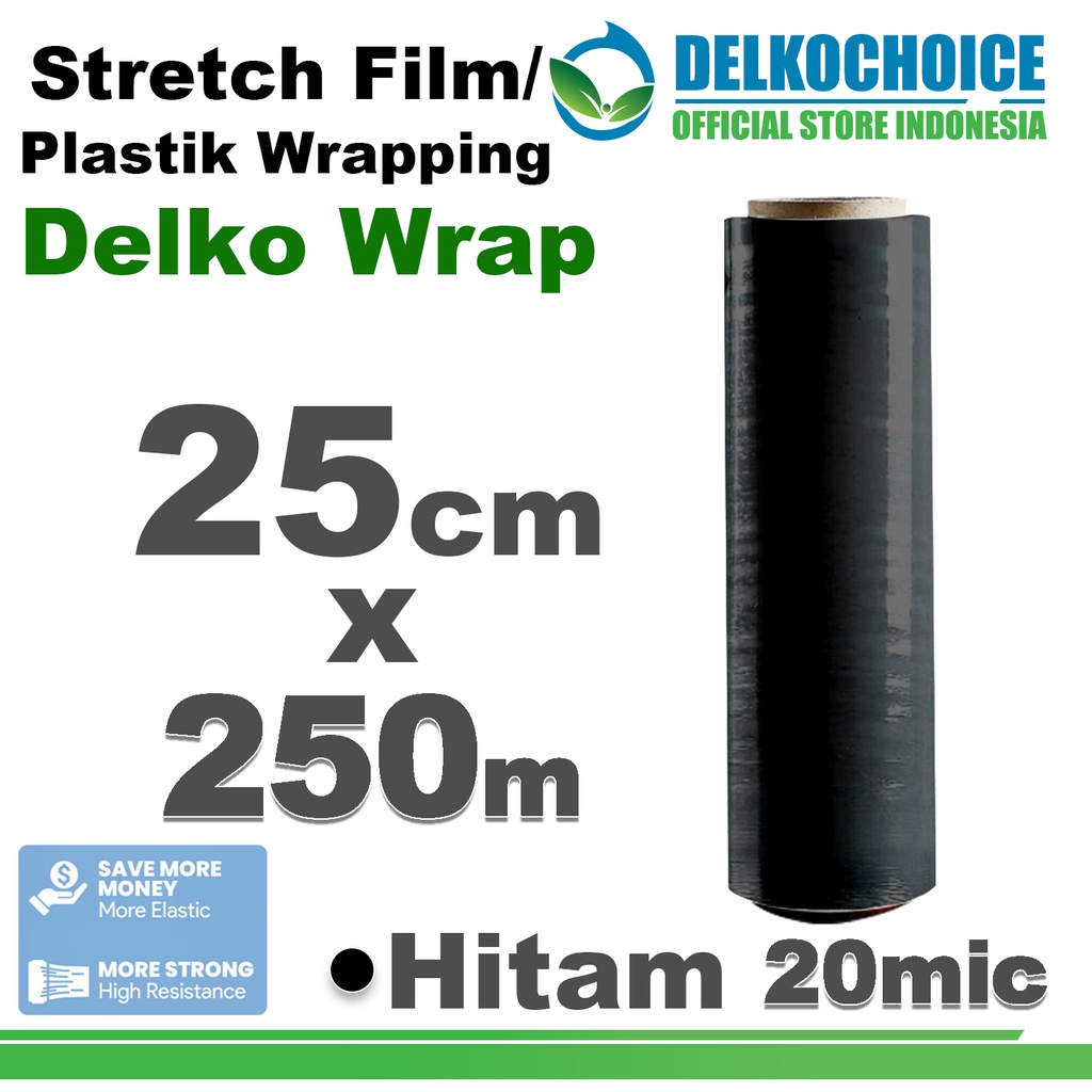 

Plastik Wraping Stretch Film HITAM 25cm x 250m Pembungkus DELKOWRAP PREMIUM / SATUAN
