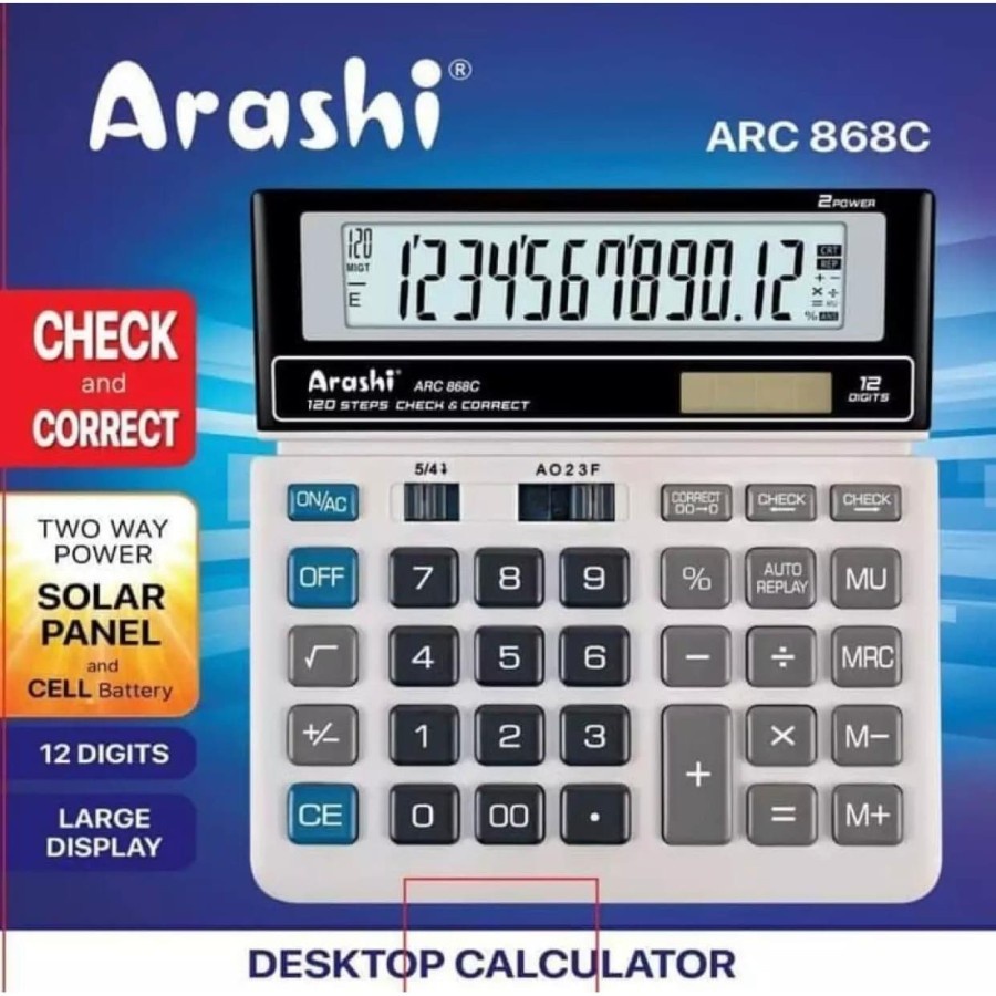 Arashi ARC 868C kalkulator meja 12 Digit / Check and Correct