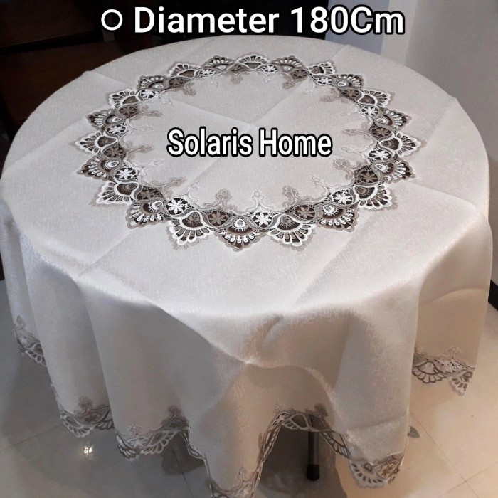 Taplak Meja Makan - Taplak Meja Makan Bulat Polos Besar 8Kursi Renda Bordir Tngah&Keliling
