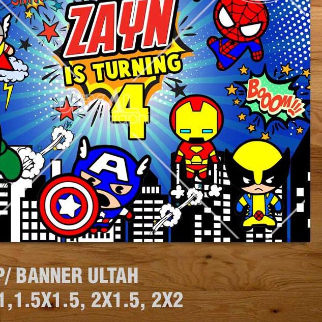 BANNER ULANG TAHUN / BACKDROP ULTAH / SPANDUK ULANG TAHUN UL-TAH AVENGERS