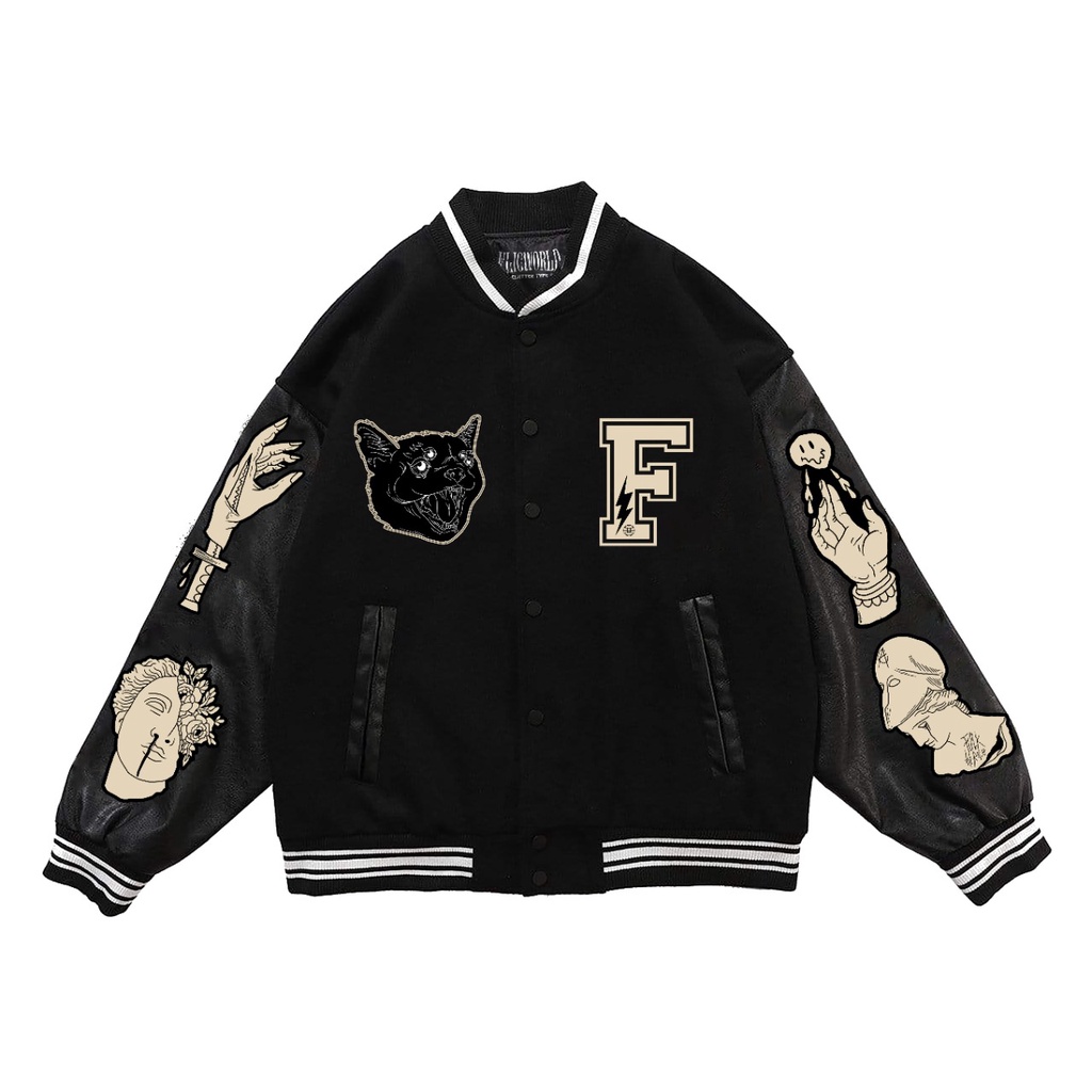 FLICWORLD - Boston Varsity Jacket Black