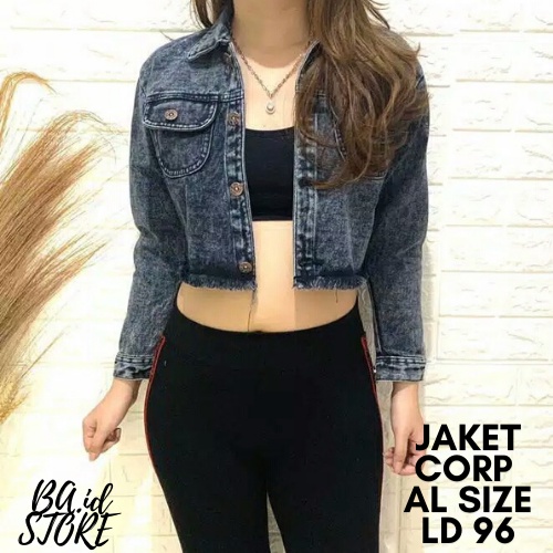 JAKET CROP JEANS WANITA KOREA PREMIUM IMPORT // jaket jeans corp snow black