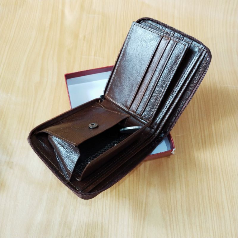 Dompet Resfull Resleting putar pria wanita Kulit Sapi Asli