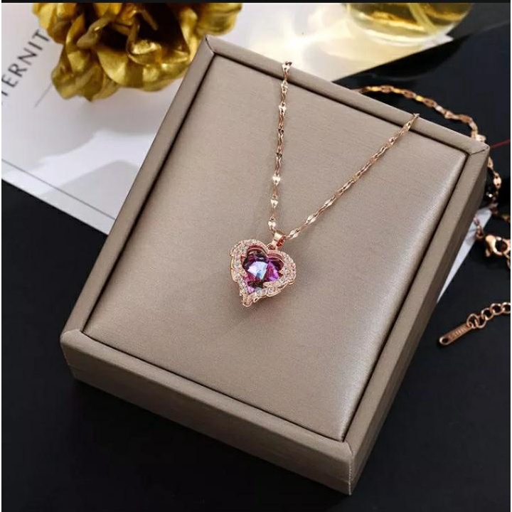 kalung love titanium emas couple wanita style korea