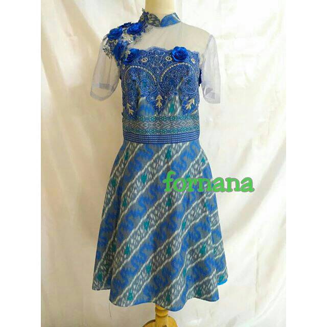 Dress batik pesta blue