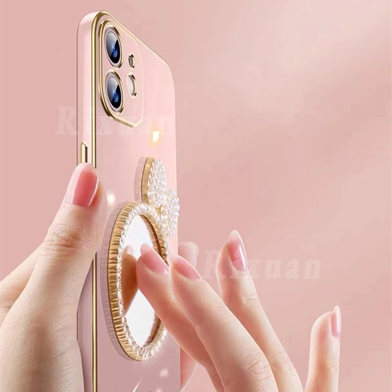 Casing Ponsel Plating Cermin Rias Mewah Untuk VIVO Y12S Y20S Y36 Y15S Y15A Y33S Y21S Y21T Y20i Y11 Y12 Y15 Y17 Y19 Y91C S1 Y30 Mutiara Busur Hias Lembut Halus Karet Penutup Belakang Rixuan