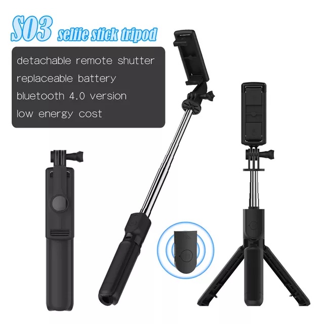 tongsis tripod 3in1 + remote tongsis S03 selfie stick tripod 360° tongsis tripod tomsis bluetooth tripod