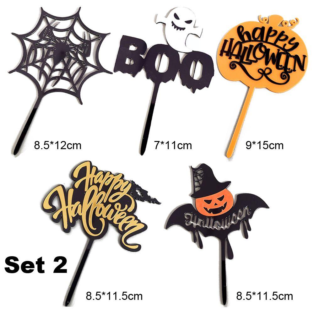 Top 5PCS Hiasan Kue Halloween DIY Aksesoris Labu Penyihir Festival Dekoratif Penyisipan Kartu
