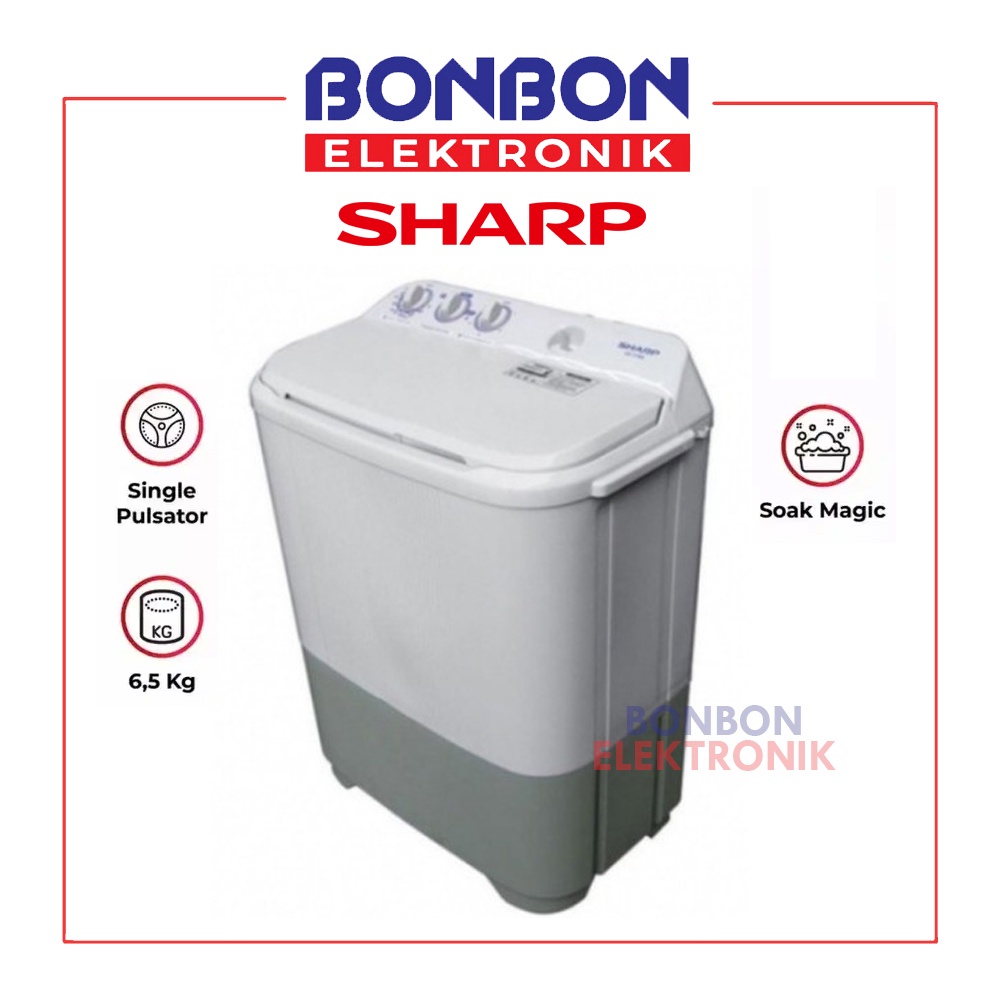 Sharp Mesin Cuci 2 Tabung 6.5KG ES-T68MW-BK / EST68 / 68MW BK