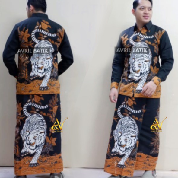 setelan muslim pria dewasa sarung baju Koko harimau putih