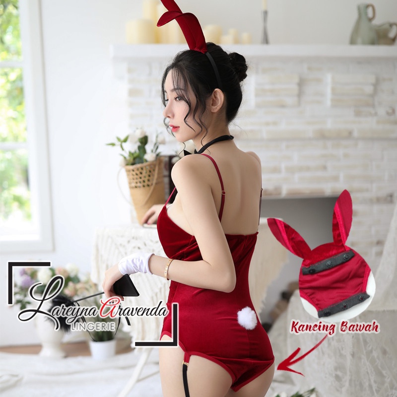 Set Lingerie + Bando Kelinci Seksi Model Costum Bunny Beludru LG162