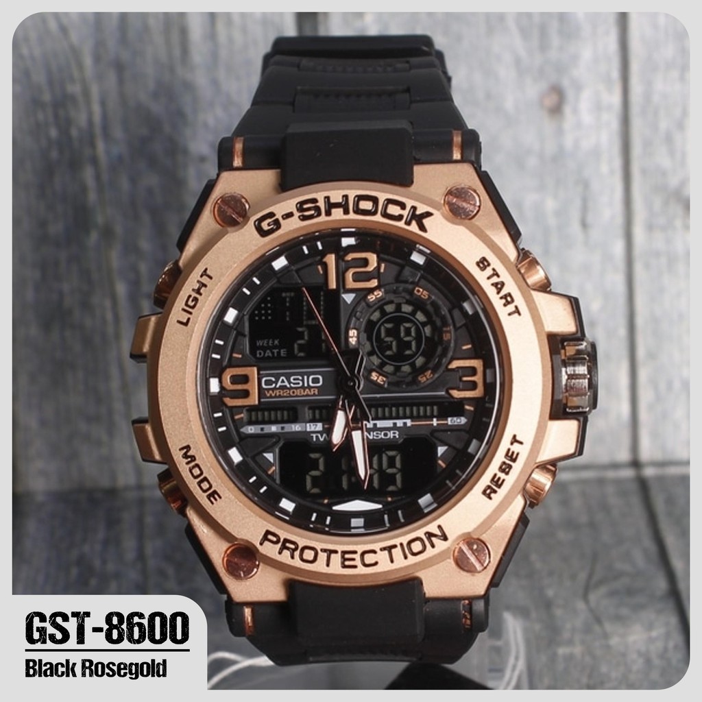 Jam Casio G Shock G-Steel GST8600 Black Rosegold Grade Original Digital Analog Timepieces GST200