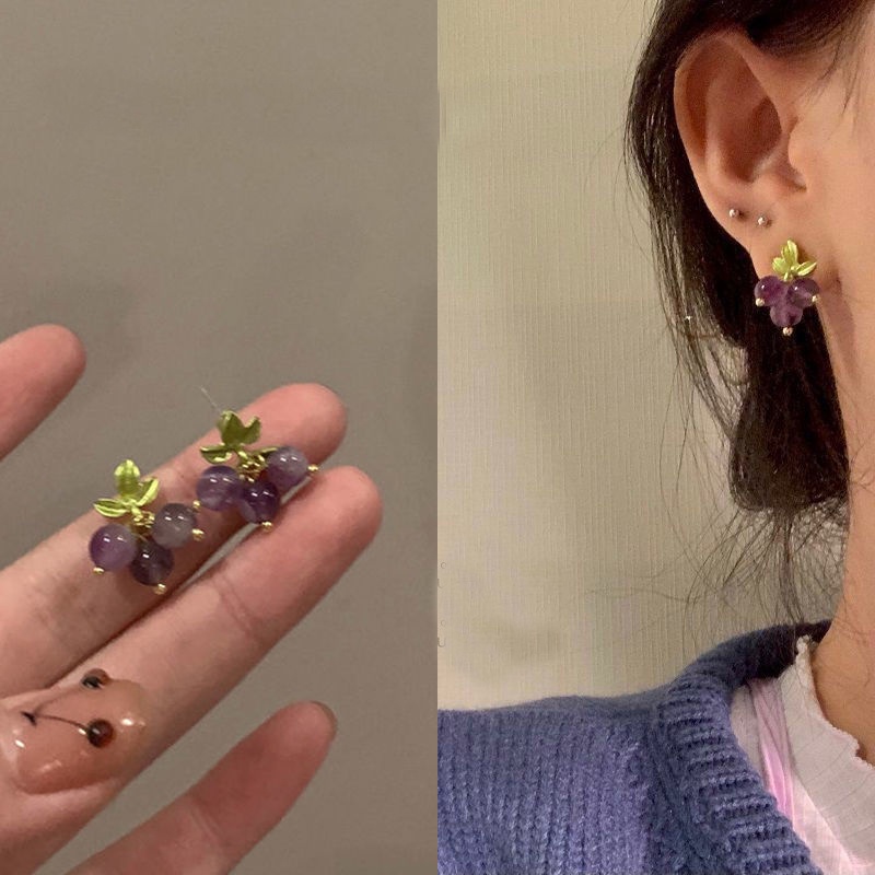 Anting Tusuk Gantung Sterling Silver 925 Desain Anggur Lucu Untuk Wanita