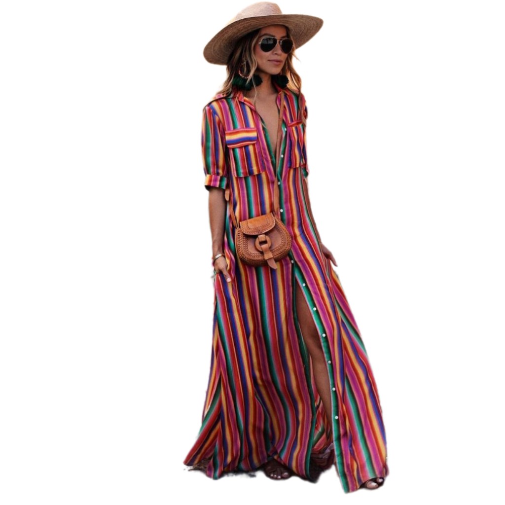 DRESS WANITA PANJANG MAXI LONGGAR SALUR LENGAN PANJANG