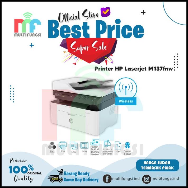 Printer Hp Laserjet Mfp 137Fnw / M137Fnw / M137 Garansi Resmi (4Zb84A)